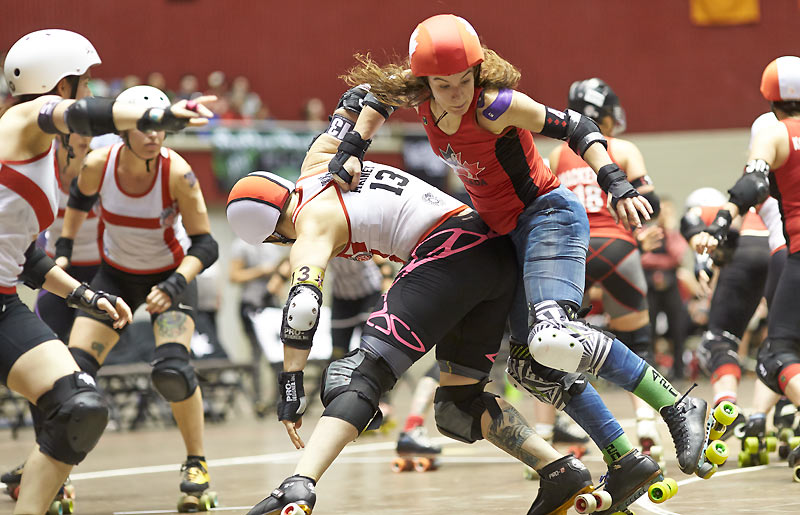 England Roller Derby put a big hit in against the Canadian jammer