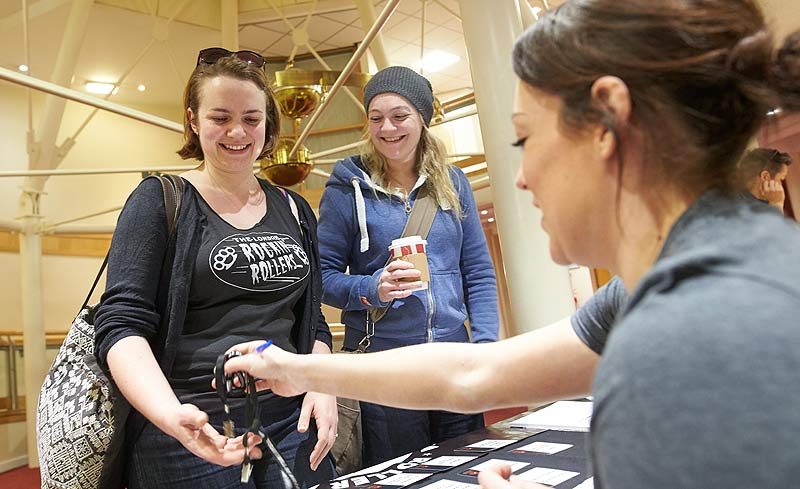 Delegates arrive for the second day of the three day WFTDA World Summit