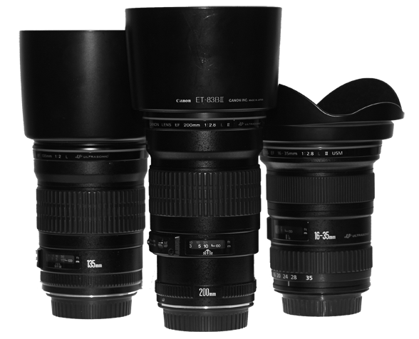 Canon 135mm, 200mm, 16-35mm