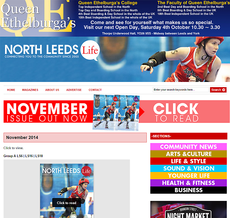 Roller Derby on the cover of Leeds North Life magazine