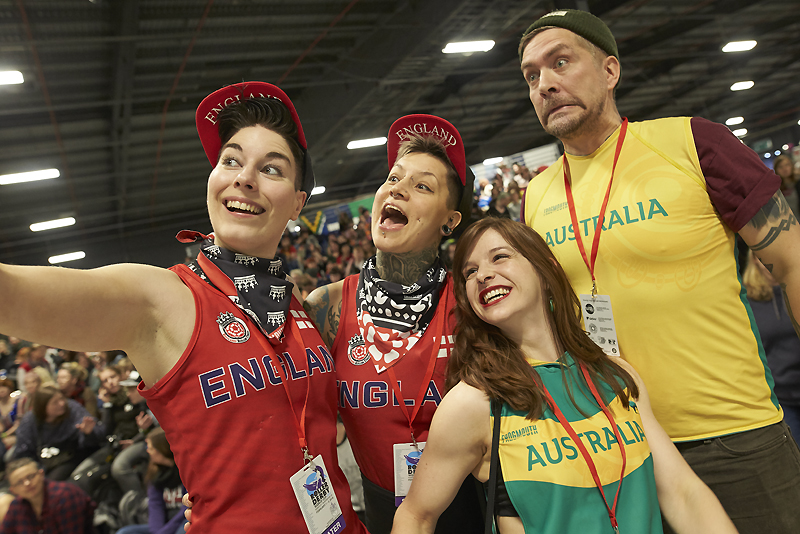 Team members from both England and Australia pose for a selfie