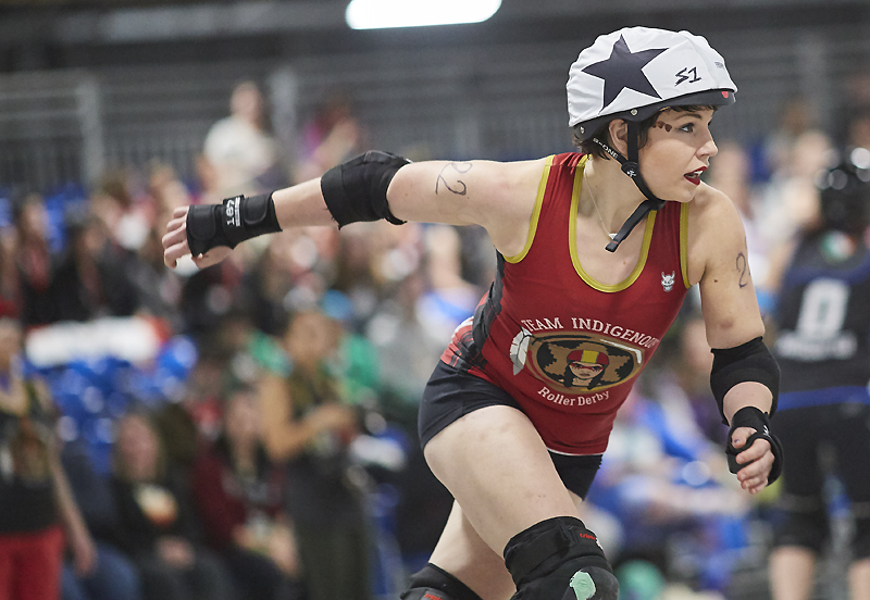 A Team Indigenous jammer playing in one of the early rounds