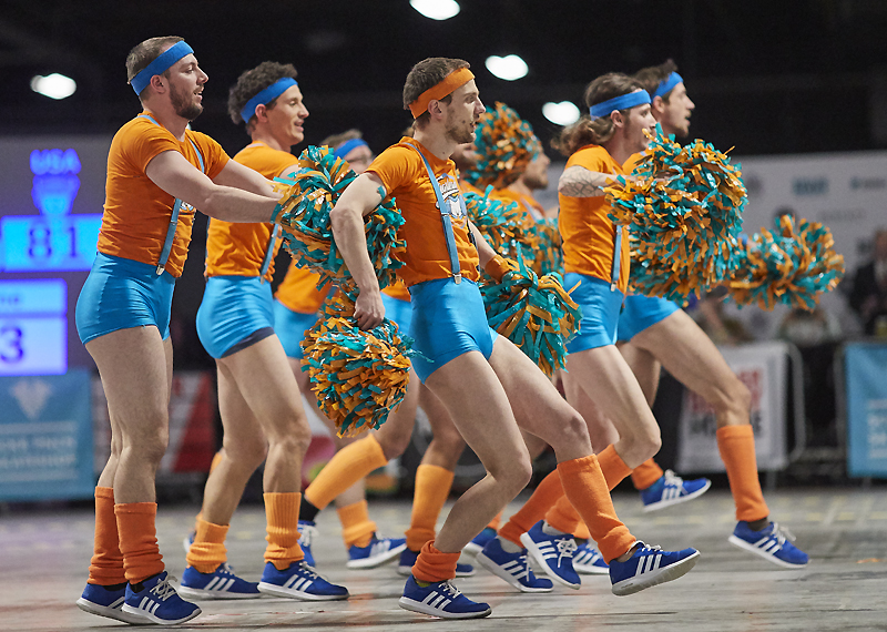 The Fearleaders from Vienna Roller Derby perform one of their routinest